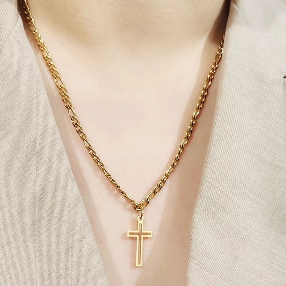 Stainless Steel Hollow Out Cross Pendant Necklace - Picture 5 of 6
